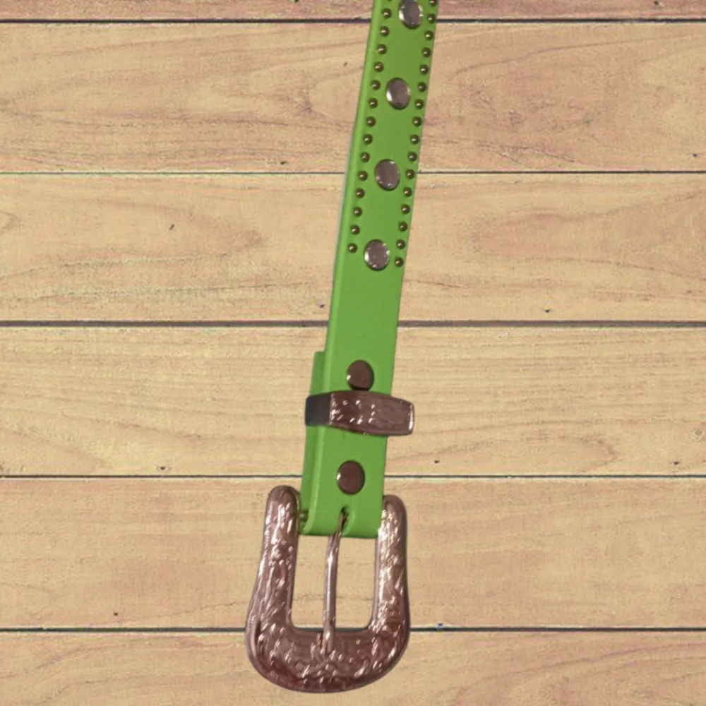 - Nocona Green Studded Leather Belt with Silver Buckle. NWT